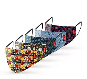 ANGARIKA DIGI TEX Safety Face Cover with Anti-Bacterial & Anti-Virus Protection. 100% Cotton Digital Printed & Washable Three Layer for Kids (Pack of 5)