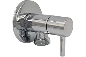 Aumix Quarter Turn ½ Inch Angle Shut Off Valve Douche Tap Outlet with Flange Chrome Plated Brass Bidet Spray Accessory - Round Design