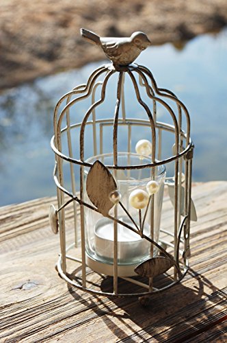 Gartenstecker mit Windlicht Vogel & Perlen Dekoration Anhänger Teelicht Teelichthalter Windlicht Kerzenhalter Vogel Käfig grau 113cm - 4
