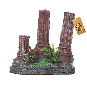 Foodie Puppies Natural Looking Red Iconic Two and Half Pillar Aquarium Decoration Ornaments/Toy for Fish Tank(11cm * 10.5 cm * 7.5 cm)