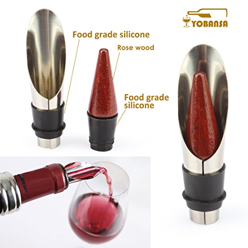 yobansa 3 in 1 Kellner-Korkenzieher, 5 Stück Wein Zubehör Set, Flaschenöffner, Wein Stopper, Wein Ausgießer, Wein Ring und Thermometer-Set in Holzbox Reddish Box M5pcs - 5