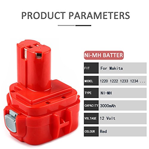 Powayup für Makita Akku 12V 3.0Ah Ni-Mh Batterie Werkzeugakkus ErsatzAkku 1222 12341220 12331235 1235B 1235F 2Packs - 4