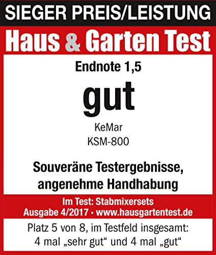 KeMar KSM-800 Basis Stabmixer mit Aufbewahrungsständer, Mixer, Handstabmixer, Food Processor, Küchenmaschine,Titan Klinge, 800 Watt, Schwarz und Edelstahl, Zubehör Set - 2