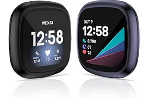 KIMILAR compatible with Fitbit Sense/Versa 3 Screen Protector, (2 Pack) TPU Plated Full Coverage Screen Bumper Cover Case Screen Protector compatible with Fitbit Sense/Versa 3, Black+Graphite