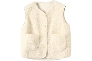 HAITPANT Automne Hiver Laine Peau de Mouton Veste Sans Manches Femmes Épais Gilet Lâche Peluche Faux Cuir Gilets Polaire Manteau