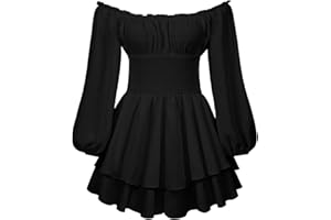 Qianderer Damen-Boho-Strampler, schulterfrei, Rüschenkleid mit Shorts, langärmelig, fließend, mehrlagig, Overall, Playsuits