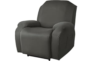 FANSU Housse de Fauteuil Relax Extensible 1 Places, Housse de Fauteuil Relax Inclinable Electrique avec Poche, 4 Pièce Lavable Protege de Meubles pour Canapé Inclinable (Anthracite,1 Places)