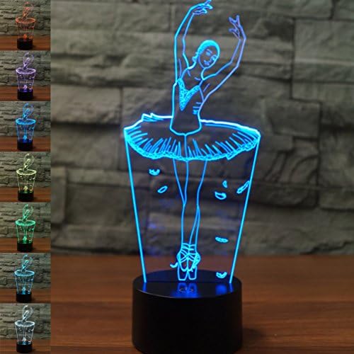 Ballet Girl 3D Lamp Illusion Night Light, Gawell 7 Color Changing Touch Switch Table Desk Decoration Lamps Gift Acrylic Flat &amp; ABS Base &amp; USB Cable Creative Toy for Awesome Gift