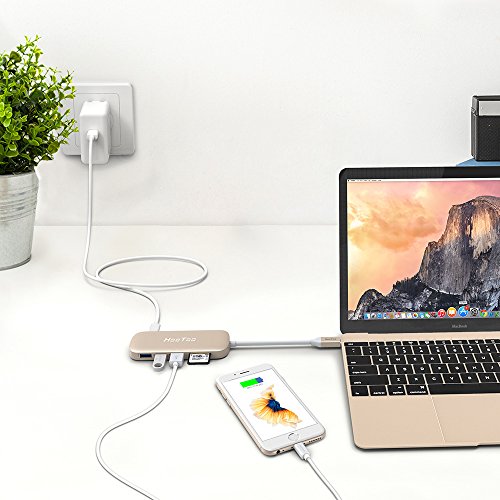 HooToo USB-C Hub mit drei USB 3.1 Gen 1 Anschlüssen, HDMI-Anschluss, SD-Kartenleser (Stromversorgung für USB-C Aufladung, Plug und Play, Aluminiumlegierung) für neues Macbook und Chromebook Pixel, Gold - 5