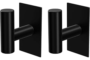 WUIVIUT Self Adhesive Hooks, Towel Hanging for Wall, Stick on Without Drilling Hooks for Door, Heavy Duty Wall Mounted for Hold, Coat Robe Clothes Bags (Black, 2 Pack)