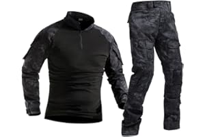 YUANDIANN YuanDian Herren Taktisch Tarnung Kleidung Set, Camouflage Langarm Hemd + Mehrere Taschen Kampfhose Airsoft Armee Wandern Jagd Camping Outdoor Militär Frog Uniform