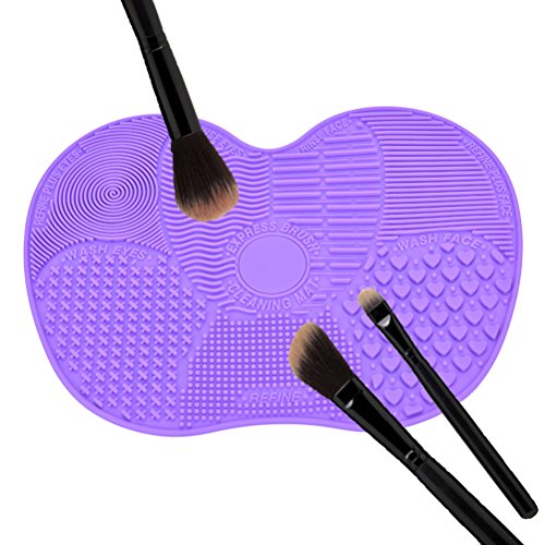 JETTINGBUY Makeup Brush Cleaning Mat Cosmetic Brush Cleaner Pad Silicone Washing Tool Scrubber Suction Cup,Purple