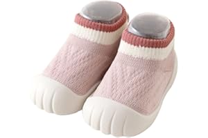 HEOXIN Calcetines Antideslizantes Bebe, Bebe Niña Zapatos Primeros Pasos Calzado Respetuoso Suela Suave Agarre, Puntera Anticolisión Choque de Colores Malla Zapatillas Caminantes, S-L