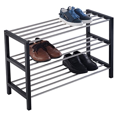 Schuhregal Schuhbank 3 Schicht Schuhablage Schuhschrank Schuhständer Schuhe Rack Kieferrahmen 80x50x33cm (Schwarz)
