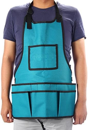 Heavy Duty Oxford Woodworking Apron - Multiple Pockets to Organize Your Tools - Adjustable Shoulder and Waist Padded Straps - Waterproof and Protective Tool Apron, Cyvia The Ultimate All-Purpose Apron (Blue)