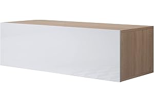 MB Muebles Bonitos | Mobile TV sospeso Modello Luke H1 | Lunghezza 100 cm x profondità 40 cm x Altezza 30 cm | Finitura Lucida | Sonoma e Bianco