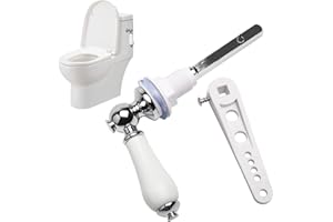WDAFLG Ceramic Toilet Flush, Toilet Handles Flush Lever Traditional Victorian Style Toilet Handle Replacement Kit Chrome Plated Metal Handle for Toilet WC Cistern Flush Lever (White)
