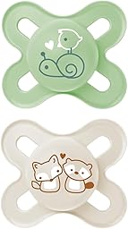 MAM Start Dummy Set of 2, Baby Dummy Especially for Newborns, Made from Sustainable & Organic Renewable Materials, with Dummy Box, 0–2 Months, Snail/Fox.