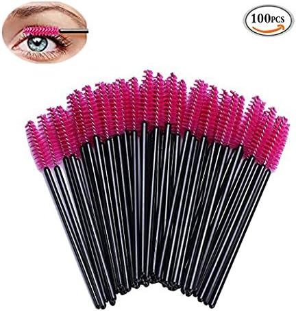 Sikenuo Disposable Eyelash Brush- Mascara Wands Applicator Eyebrow Brushes -Eye Lash Makeup Tool -Portable Mascara Brush, Red Brushhead,100 Count