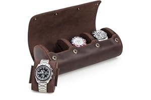 ‎HIRAM Hiram Echtes Leder 3 Uhren Reiseetui Rolle Handgefertigte Reiseaufbewahrung Uhrenbox Tragbarer Schmuck Organizer