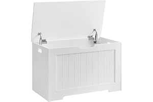 VASAGLE Baúl Almacenaje, Banco para Entrada con 2 Bisagras de Seguridad, Estilo Rústico, 40 x 76 x 48 cm, para Pasillo, Dormitorio, Salón, Blanco Nube LHS11WT