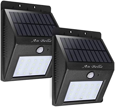 Au Bella 2 Pack 20 LED Solar Powered  Wireless  Motion Sensor Lights,Waterproof &amp;Security Lights,Outdoor Bright Light,Wall Lamp for Garden, Outdoor, Fence, Patio, Deck, Yard,Driveway, Stairs, Outside Wall etc.