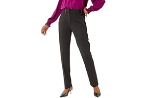 Roman Originals Work Trousers for Women UK Ladies Office Smart Stretch Suit Pants Slacks Cigarette Straight Leg Tailored High Elasticated Waist Ankle Grazer Slim