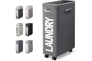 Rieeyrslza Składany Kosz na Pranie 45L Wolnostojący na Kółkach - Wodoodporny Sorter Bardzo Wąski, Nadaje się do Domu (Ciemnoszary o2)