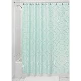 InterDesign Medallion Textil Duschvorhang | 183 cm x 183 cm Duschabtrennung für Badewanne und Duschwanne | pflegeleichter Vorhang aus Stoff mit Kreismuster | Polyester mint
