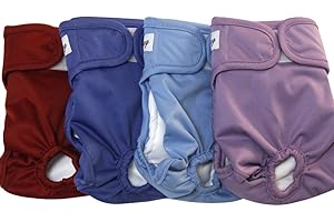 JoyDaog Pieluchy dla psów dla średnich i dużych psów, 4 opakowania wielokrotnego użytku, zmywalne, najwyższej jakości pieluchy dla pieska na ciepło, nietrzymanie moczu, majtki dla psów z okresu, L
