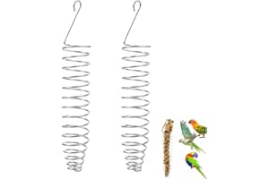 SAMHENG Bird Food Holder, 2 Pack Parrots Foraging Toys for Birdcage, Stainless Steel Hanging Bird Treat Feeders, Birds Food Basket for Fruit Vegetable Grain Wheat, Chew Toys for Conures Parakeets Cockatoos