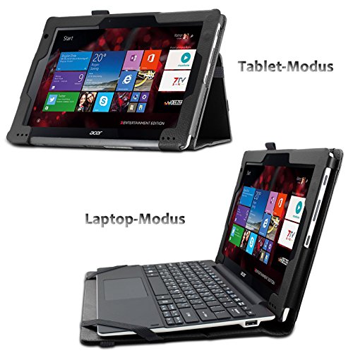 Infiland Acer Aspire Switch 10 E Pro7 SW3-013 Hülle Case -Slim Fit Folio PU-lederne dünne Kunstleder Schutzhülle Cover Tasche für Acer Aspire Switch 10 E (10,1 Zoll) Notebook (mit Auto Schlaf / Wach Funktion, Tablet und Tastatur sind nicht entgehaltet)(Schwarz) - 2