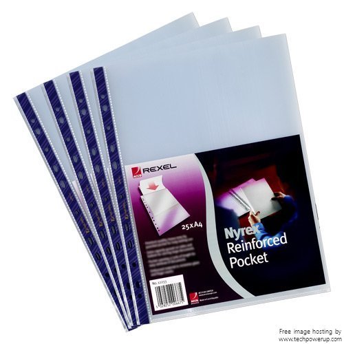 3XRexel Nyrex Pocket Reinforced Blue Strip Top-opening A4 Clear Ref 12233 [Pack of of 25]