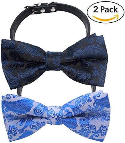 HOLLIHI Handcrafted Adorable Pet Bow Ties - 2-pack Adjustable Dog Collar Paisley Bowties Neckties Kitty Puppy Grooming Accessories for Doggy Cat, Neck 25 - 32cm (Large)