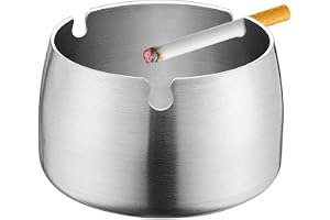 Ashtray, Stainless Steel Windproof Cigarettes Ashtrays for Home Office Tabletop Outdoor Patio (Silver)