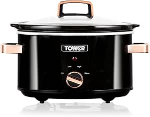 Tower T16018RG 3.5 Litre Stainless Steel Slow Cooker with 3 Heat Settings and Keep Warm Function, 3.5L, 210W, Black and Rose Gold