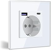 BSEED Wall Plug with USB C 20W, Schuko White Plug with Fast Charger USB Type C, 1 Gang Power Outlet with 2 x USB Chargers and