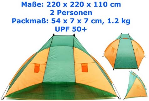 Beach Tent 220X110X110 cm 100% Polyester 170 T (UPF50 +), Acrylic Floor Coating, Fibreglass Rod, PE, Hydrostatic Head 450 mm + 8 24in Ready Mix – Mini Packing Assembly Instructions, IZZY Sport
