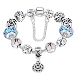 Pulsera del encanto clásico. Cadena plateada plata de la serpiente con circonio cúbico y el grano de plata de los encantos 18cm Longitud