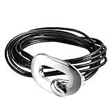 KnSam Herren Damen Leder Edelstahl Manschette Armbänder Jahrgang Zeichenfolge Angelhaken Schwarz [Neuheit Armband]
