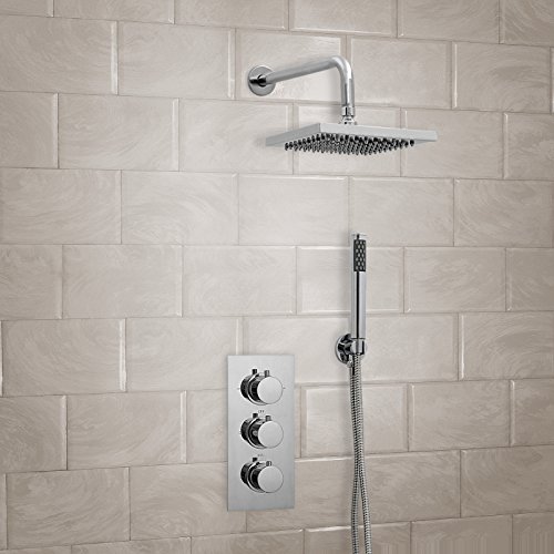 ENKI Concealed Thermostatic Shower Set 2 Way Round Chrome Handheld & Fixed Shower Kits