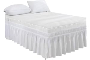 Omsvept sängkjol, hel säng, kapplakan, sängkjolar queen size (krämvit, kung)
