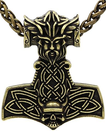 Prettyrosary Viking mjolnir thor hammer - punk jewellery viking gifts for men | norse mythology steampunk jewellery | raven skull necklace celtic jewellery men | odin pendant thor pendant skull charm