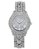 JSDDE Uhren,Luxus Elegangt Damen Armbanduhr mit Strass Glitzer Dial Damenuhr Metall-Band Ladies Dress Analog Quarzuhr (Silber)