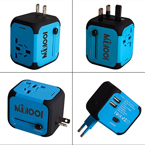 Milool universellen Reise-Adapter mit Doppel USB-Ports aus 150 Ländern weltweit US UK EU AU Universal fusionierten Sicherheit AC-in einem Ladegerät(Blau)