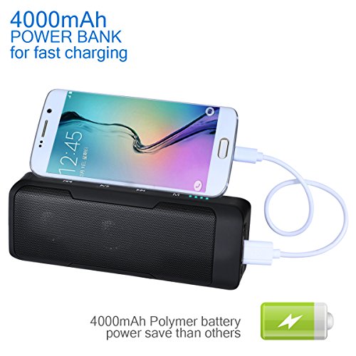Multifunktions-Portable Wireless Bluetooth Lautsprecher 6W Stereo + Power Bank + FM Radio, 4000mAh Akku 15 Stunden Spielzeit, Touch Control & Patent Lock / Unlock Panel, Aux Input, SD Card Slot und eingebaut in Mic Kompatibel mit Iphone, Android, Auto und All bluetooth Enabled Geräte - 4