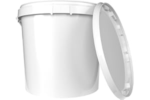 ‎FIXEDBYU Eimer mit Deckel 20l Weiß Rund | Kunststoff Eimer Lebensmittelecht, luftdicht und stabil | Leer Eimer mit ergonomischem Griff und Deckel für Lebensmittel Chemie Waschpulver Klebstoffe geeignet