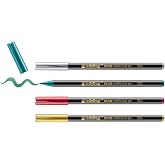 edding 1340 metalik fır&ccedil;a u&ccedil;lu ke&ccedil;eli kalem, 4 parlak renkli set, esnek fır&ccedil;a ucu