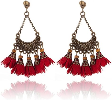 WKAIJCJ Tassel Long Earrings Woman Wild Fabric Flowers Earrings Ethnic Style Petal 3 * 5.5cm,H-OneSize
