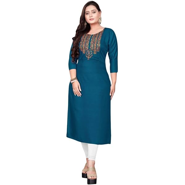 SHREE GANESH Women's Printed Rayon Kurti - 3/4 Sleeve Round Neck Anarkali Style, Dark Green, 3X-Large